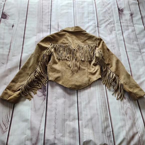 Schott NYC Vintage 80s Cropped Western Fringed Suede Jacket Tan, Women's Size S - Picture 5 of 11